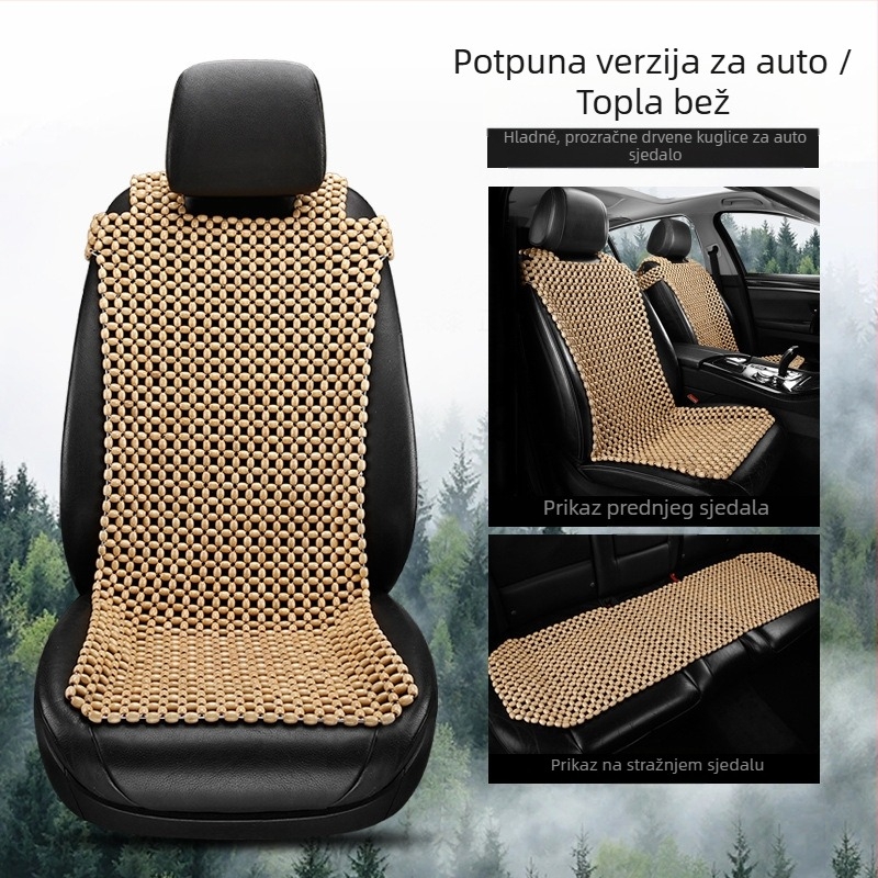 Auto jastuk za sjedalo s drvenim perlicama — trodjelni set, punilo od drveta, marka 007