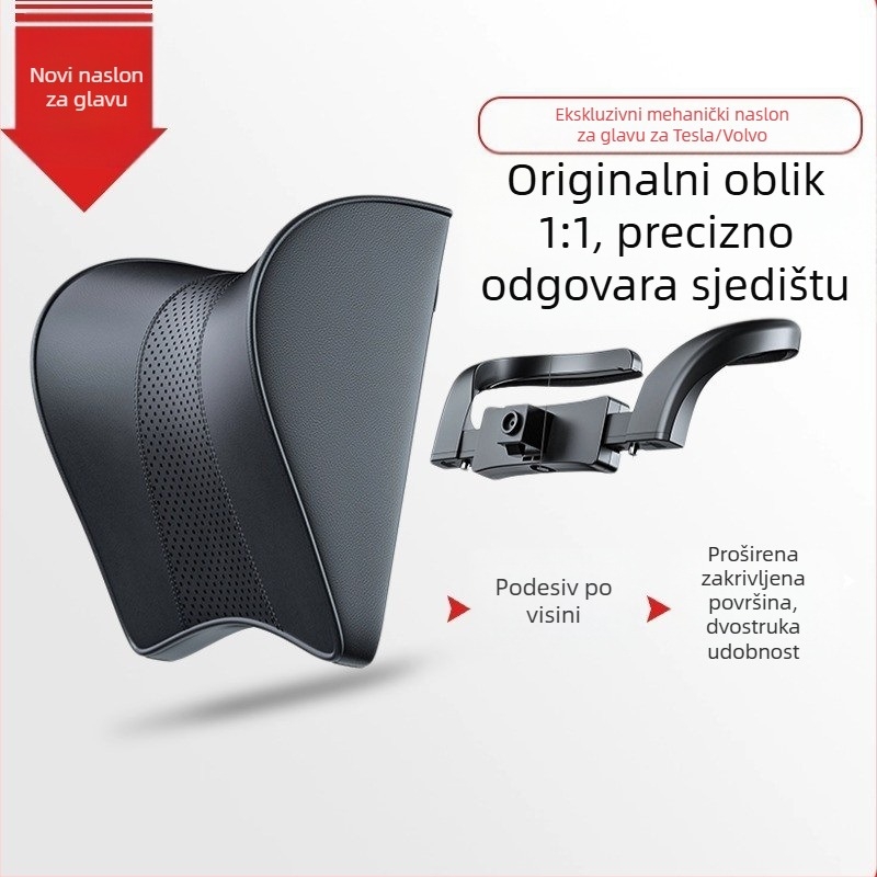 Jastuk za naslon za glavu u automobilu – Tesla Model 3/Y, memorijska pjena, velur, podesivo gore-dolje, prilagodljivo