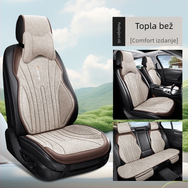 Prozračna lanena podložka za auto sjedalo zimi, polupokriven jastučić za vozačko sjedalo, udobna