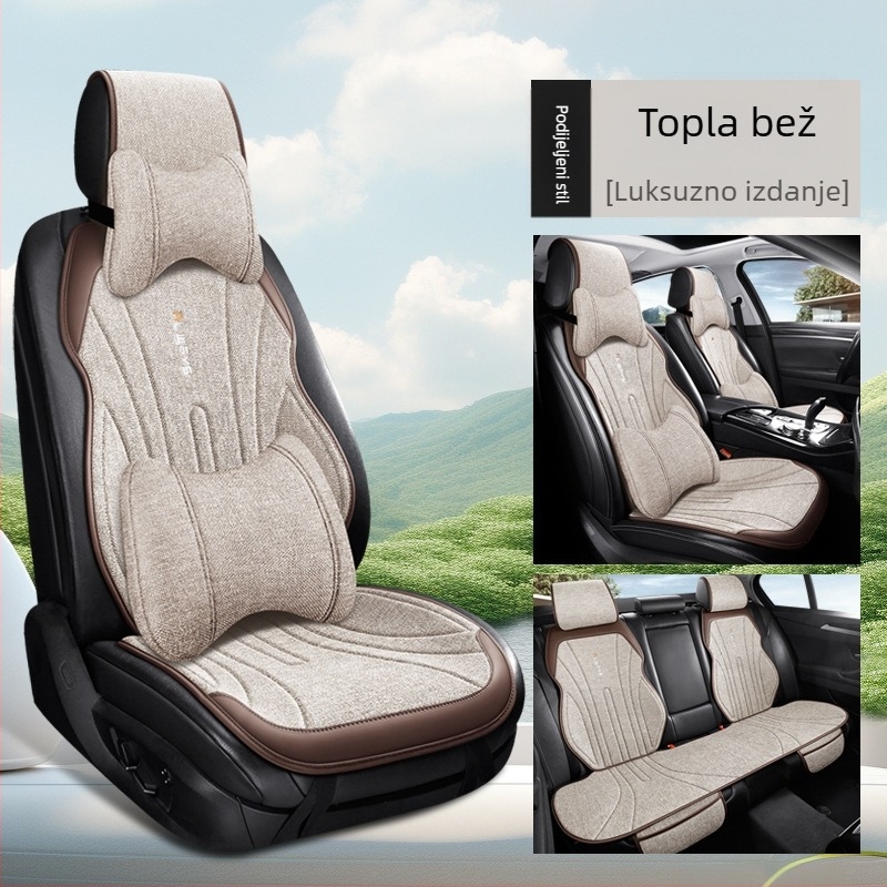 Prozračna lanena podložka za auto sjedalo zimi, polupokriven jastučić za vozačko sjedalo, udobna