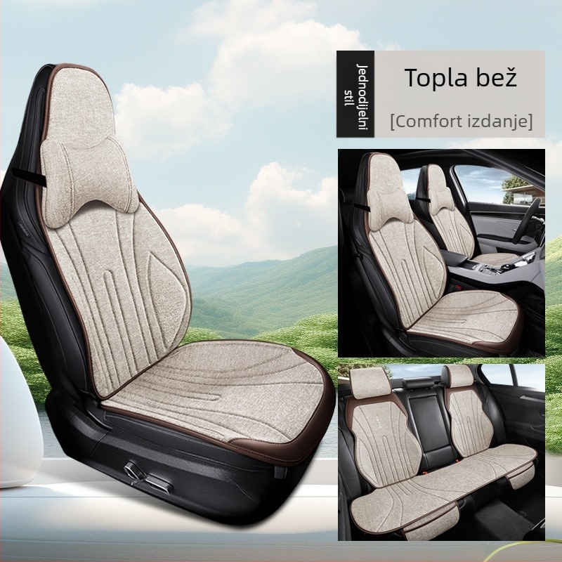 Prozračna lanena podložka za auto sjedalo zimi, polupokriven jastučić za vozačko sjedalo, udobna
