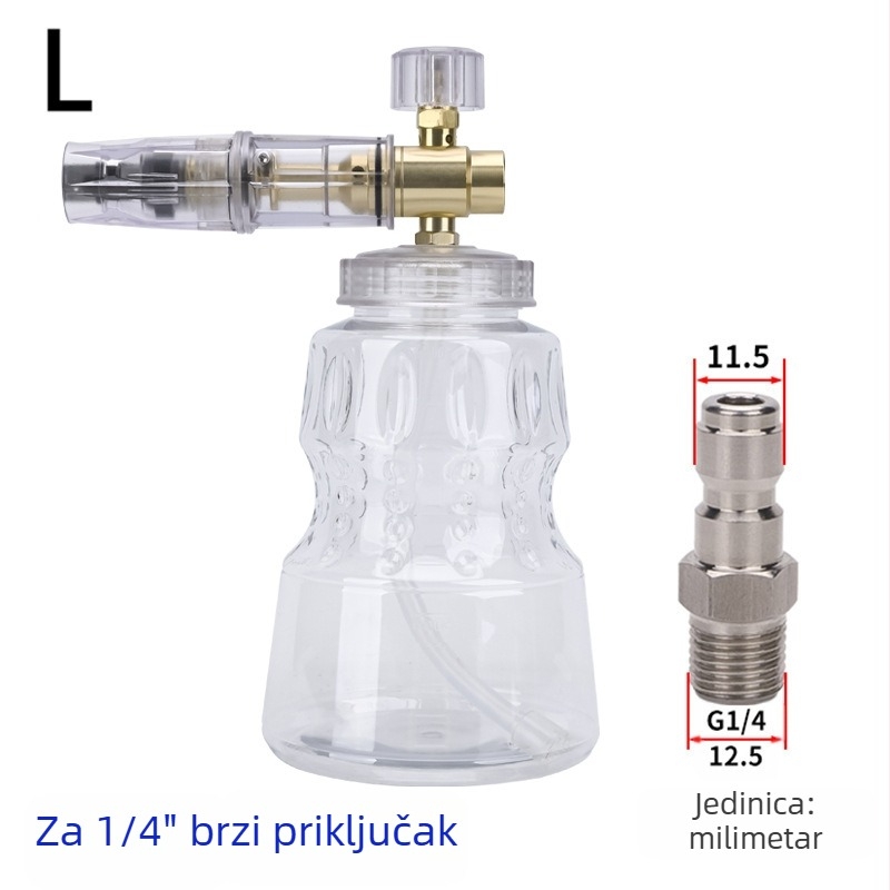 Duž visokog tlaka za pjenu za pranje automobila – tijelo od aluminija prekrivenog bakrom, plast; raspršivanje 2 m; tlak 276 bar / 4000 psi; težina 0,4 kg; dimenzije 16×13×18 cm