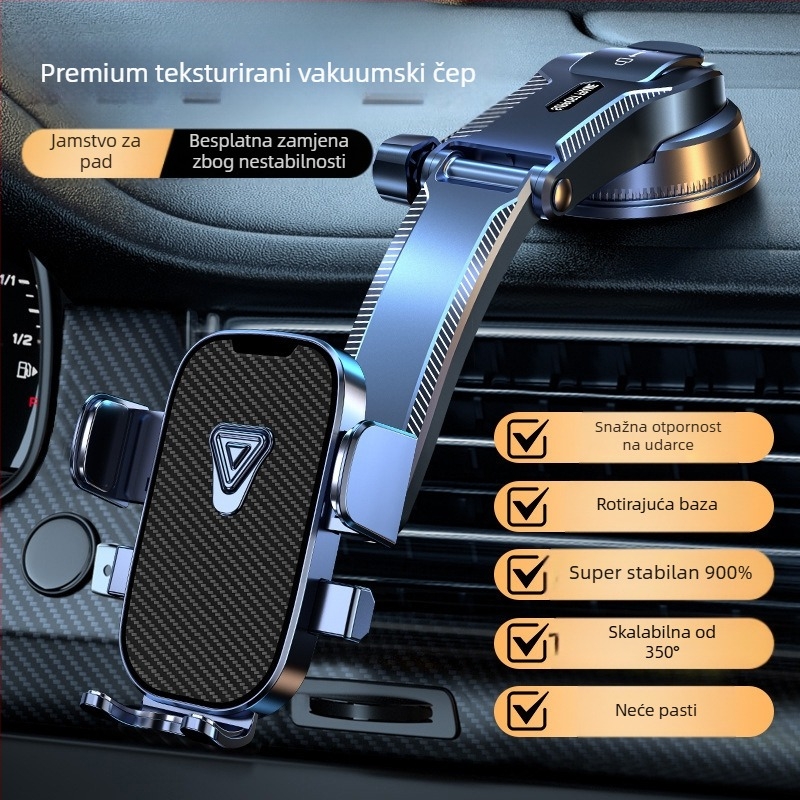 Držač za telefon u automobilu za ploču s instrument pločom i ventilacijskim otvorom – horizontalni i vertikalni zaslon, klik montaža, univerzalno za vozila