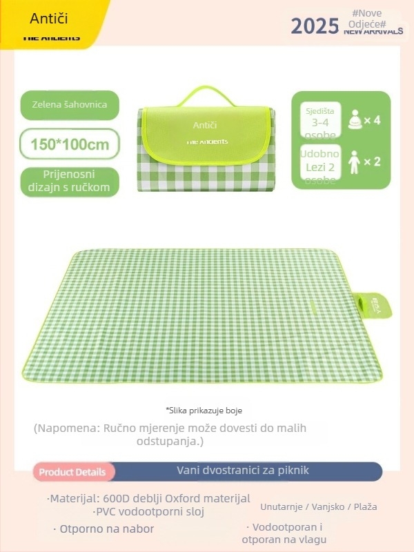 Piknik podmetač – otpornost na vlagu, debela, vodootporna kamping podloga; Oxford platno, PVC premaz; 1200 g; za 6–16 osoba