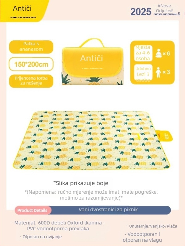 Piknik podmetač – otpornost na vlagu, debela, vodootporna kamping podloga; Oxford platno, PVC premaz; 1200 g; za 6–16 osoba