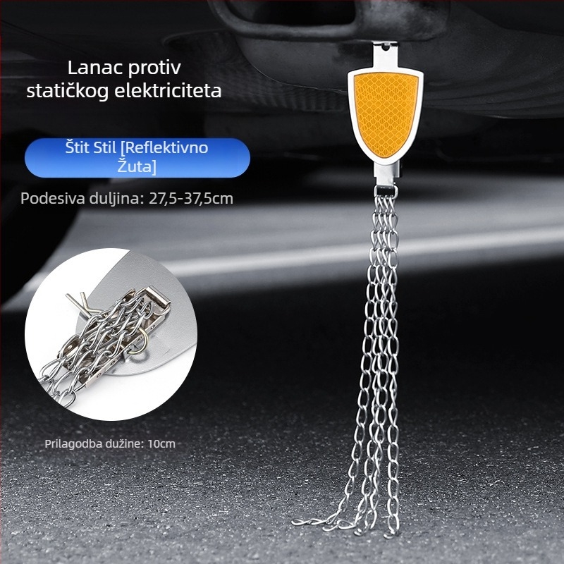 Automobilski eliminator statičkog elektriciteta – podesivi četverovijeni kovni reflektirajući elektrostaticki pojas, viseći tip, anti-statički (Marka: Turning Point)