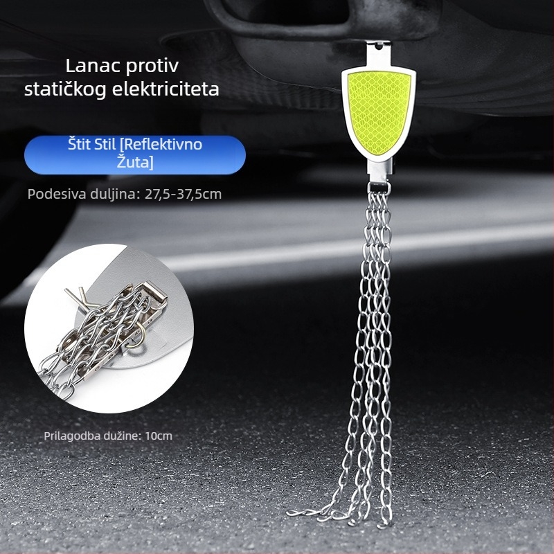 Automobilski eliminator statičkog elektriciteta – podesivi četverovijeni kovni reflektirajući elektrostaticki pojas, viseći tip, anti-statički (Marka: Turning Point)