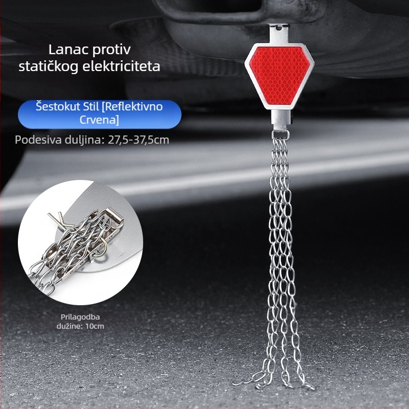 Automobilski eliminator statičkog elektriciteta – podesivi četverovijeni kovni reflektirajući elektrostaticki pojas, viseći tip, anti-statički (Marka: Turning Point)