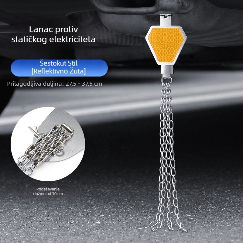 Automobilski eliminator statičkog elektriciteta – podesivi četverovijeni kovni reflektirajući elektrostaticki pojas, viseći tip, anti-statički (Marka: Turning Point)