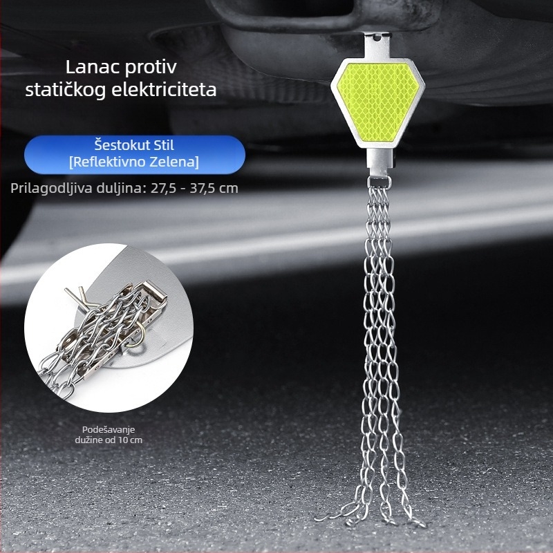 Automobilski eliminator statičkog elektriciteta – podesivi četverovijeni kovni reflektirajući elektrostaticki pojas, viseći tip, anti-statički (Marka: Turning Point)