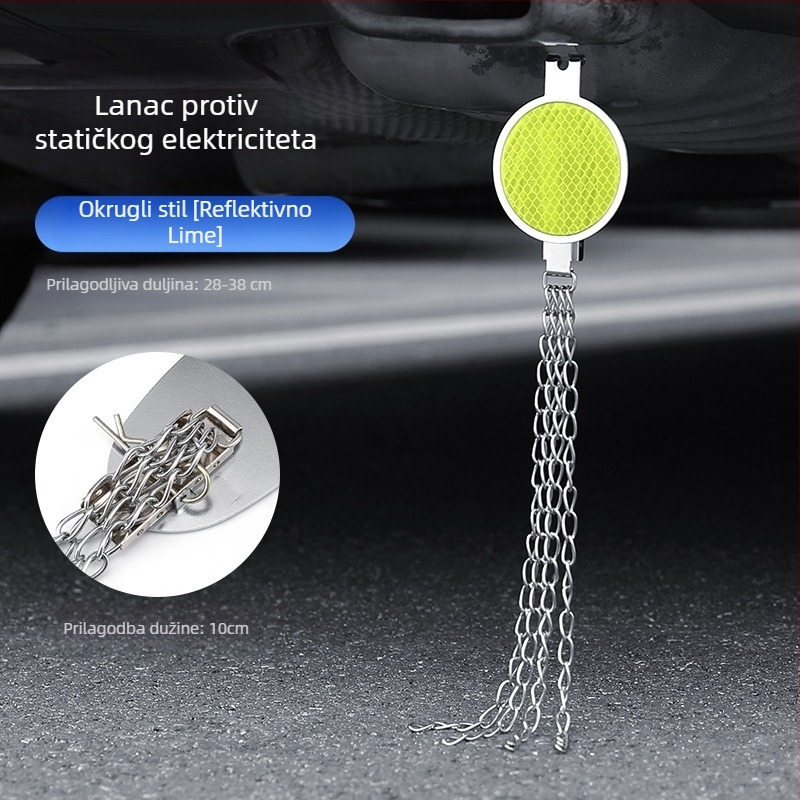 Automobilski eliminator statičkog elektriciteta – podesivi četverovijeni kovni reflektirajući elektrostaticki pojas, viseći tip, anti-statički (Marka: Turning Point)