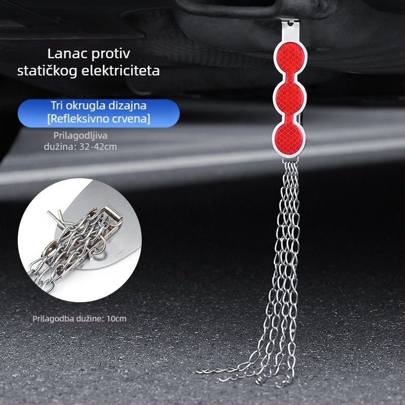 Automobilski eliminator statičkog elektriciteta – podesivi četverovijeni kovni reflektirajući elektrostaticki pojas, viseći tip, anti-statički (Marka: Turning Point)