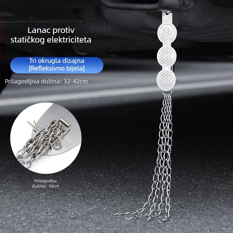 Automobilski eliminator statičkog elektriciteta – podesivi četverovijeni kovni reflektirajući elektrostaticki pojas, viseći tip, anti-statički (Marka: Turning Point)
