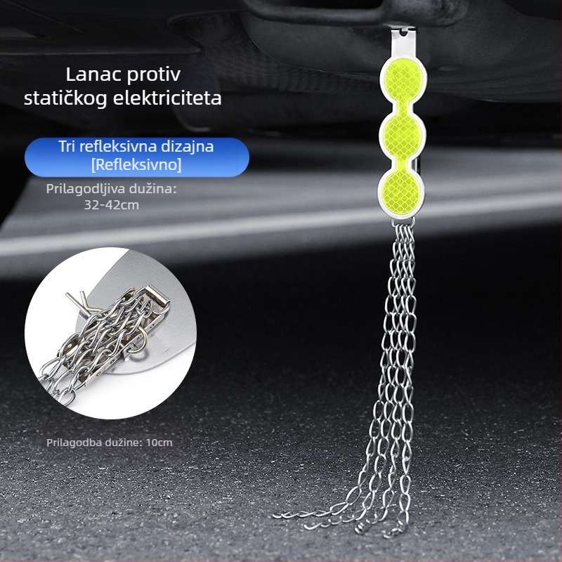Automobilski eliminator statičkog elektriciteta – podesivi četverovijeni kovni reflektirajući elektrostaticki pojas, viseći tip, anti-statički (Marka: Turning Point)