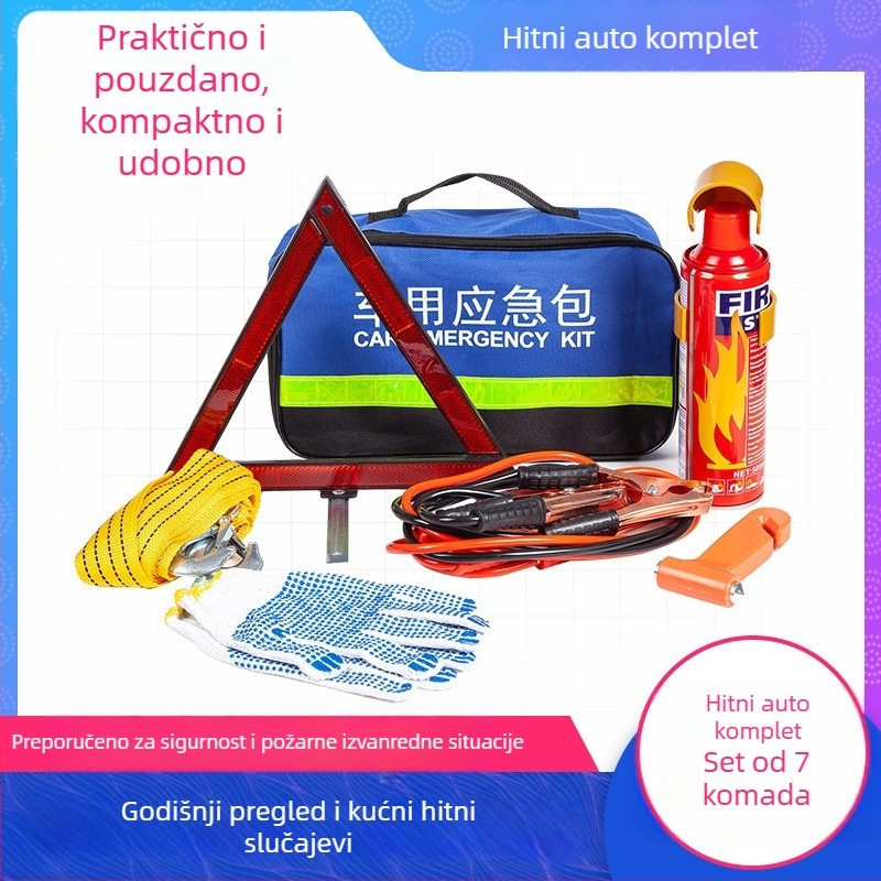 Automobilski hitni set s vatrogasnim aparatom i kompletom prve pomoći – prilagodljiv nužni paket