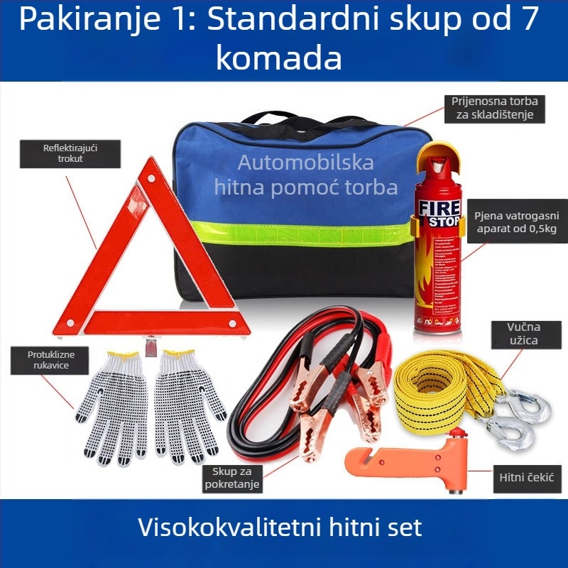 Automobilski hitni set s vatrogasnim aparatom i kompletom prve pomoći – prilagodljiv nužni paket