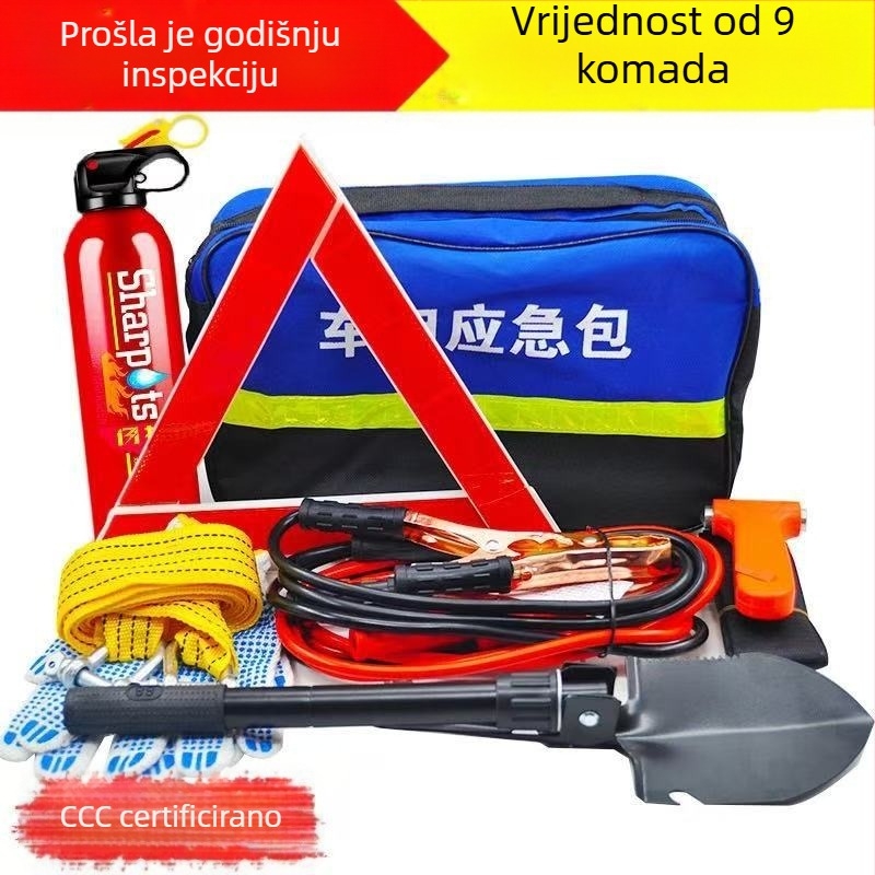 Automobilski hitni set s vatrogasnim aparatom i kompletom prve pomoći – prilagodljiv nužni paket
