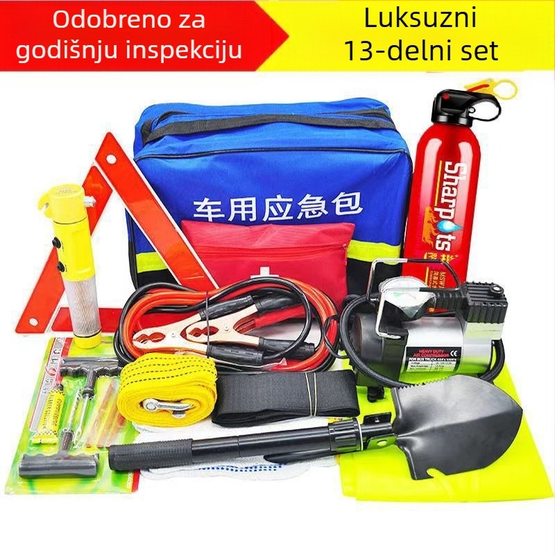 Automobilski hitni set s vatrogasnim aparatom i kompletom prve pomoći – prilagodljiv nužni paket