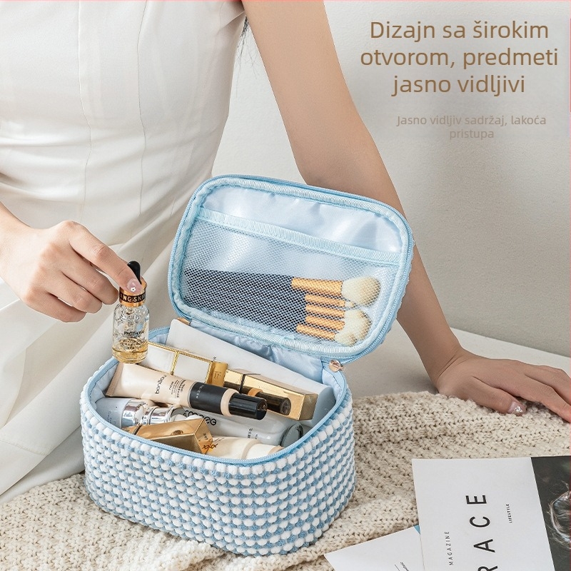 Si difu Velvet kozmetička torbica — pliš materijal, kvadratni oblik, organizator za šminku za putovanja