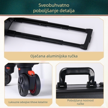 Kutija za šminku s vučnom ručkom, višeslojna konstrukcija, metalno tijelo, univerzalni kotačići, zaključavanje lokotom, proširivi sloj