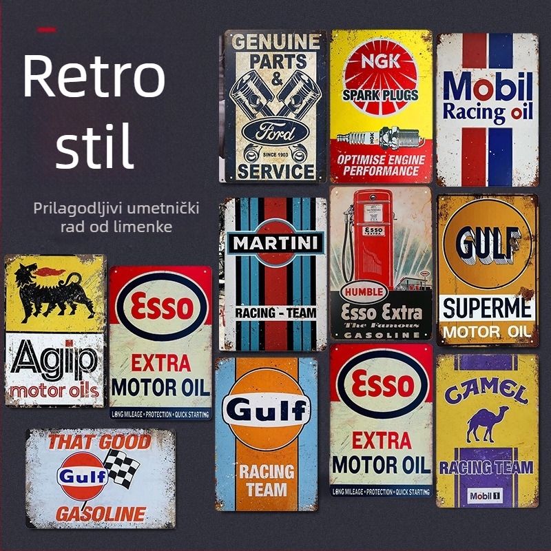 Dekorativna viseća slika – američki retro trkački motorni uljni motiv; likovi u stilu crtanih likova; okvir od limenke; jezgra boje od limenke; vješanje.