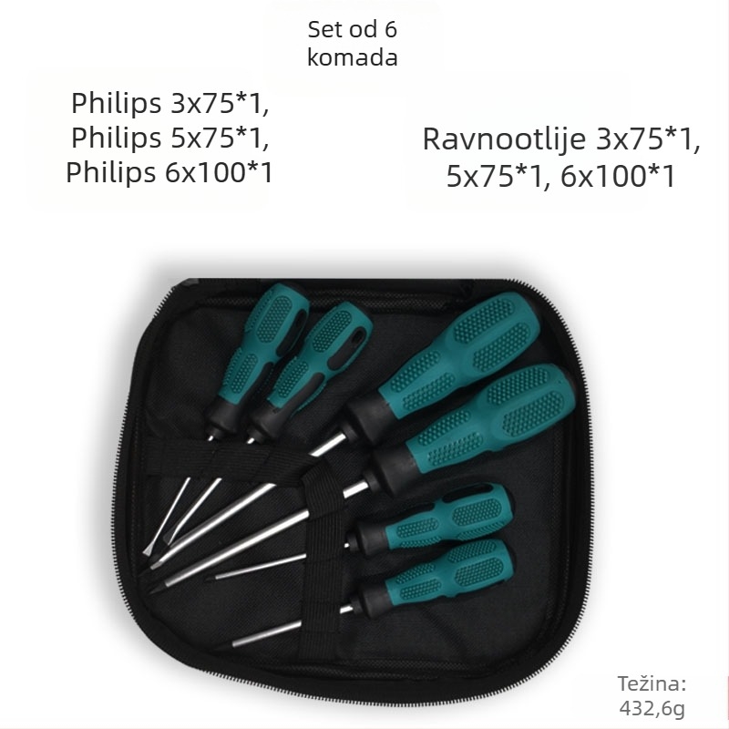 Desetkomplet magnetskih odvijača s Phillips i ravnim vrhovima, od Cr-V čelika