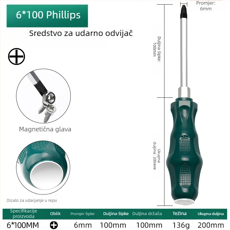 TOTCHI magnetski odvijač, krom-vanadijska čeli, neizoliran, križna glava, Torx Plum Blossom tip