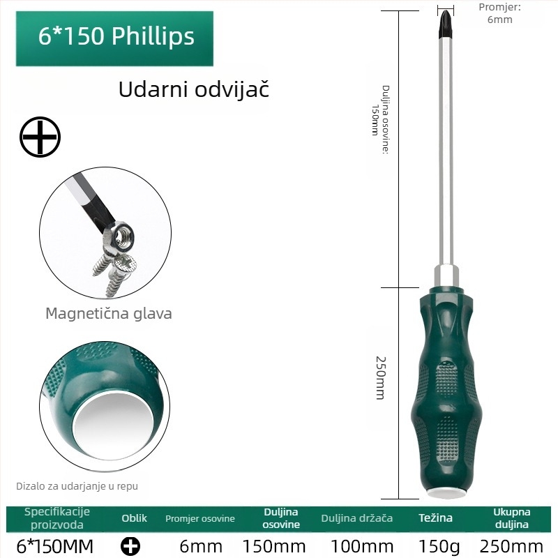 TOTCHI magnetski odvijač, krom-vanadijska čeli, neizoliran, križna glava, Torx Plum Blossom tip