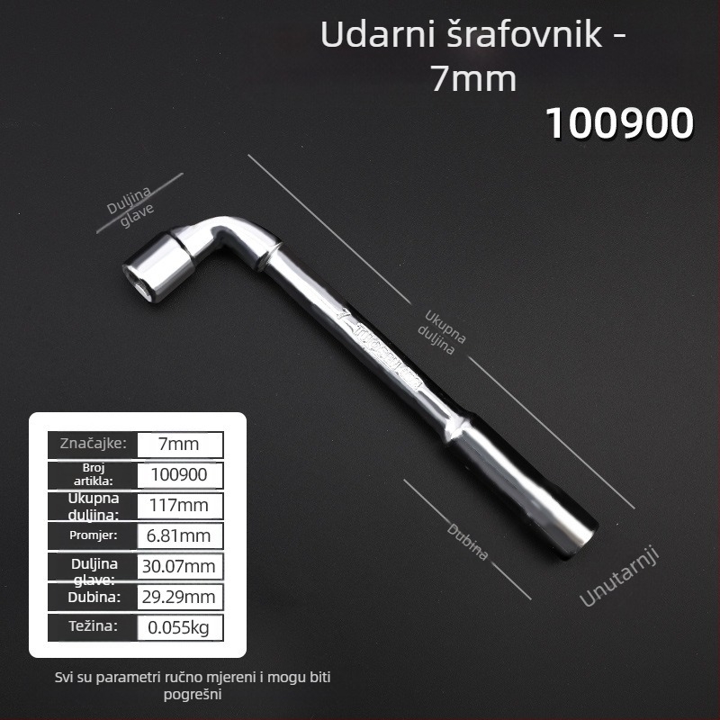 Soket ključ, L-oblik profila, 45# čelik, kromirani premaz, metrički standard, model 8-22