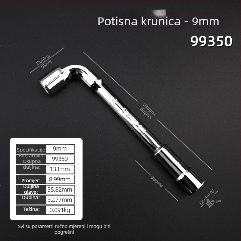 Soket ključ, L-oblik profila, 45# čelik, kromirani premaz, metrički standard, model 8-22