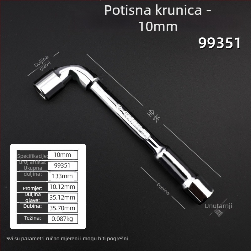 Soket ključ, L-oblik profila, 45# čelik, kromirani premaz, metrički standard, model 8-22