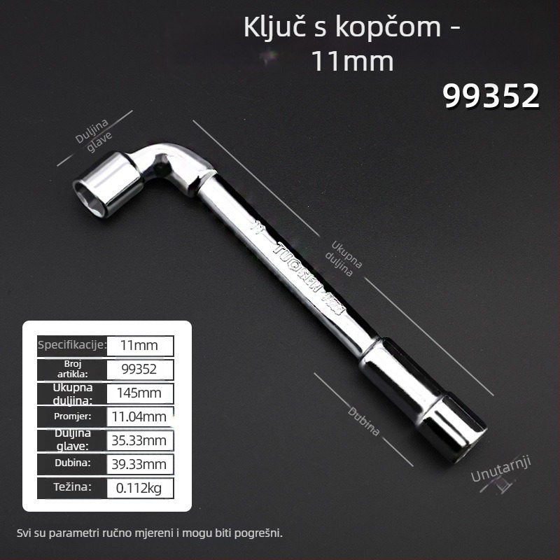 Soket ključ, L-oblik profila, 45# čelik, kromirani premaz, metrički standard, model 8-22