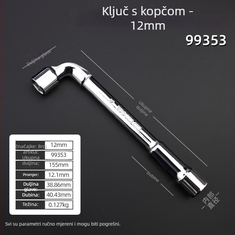 Soket ključ, L-oblik profila, 45# čelik, kromirani premaz, metrički standard, model 8-22