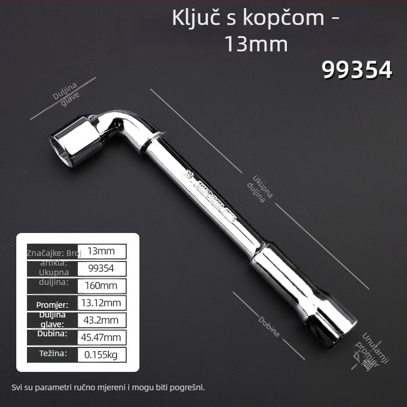 Soket ključ, L-oblik profila, 45# čelik, kromirani premaz, metrički standard, model 8-22