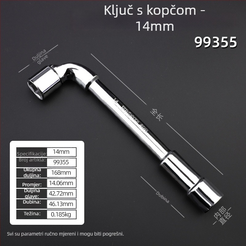 Soket ključ, L-oblik profila, 45# čelik, kromirani premaz, metrički standard, model 8-22