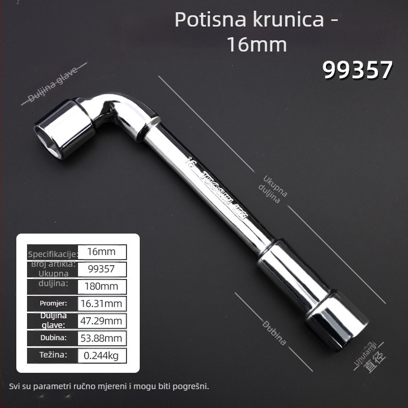 Soket ključ, L-oblik profila, 45# čelik, kromirani premaz, metrički standard, model 8-22