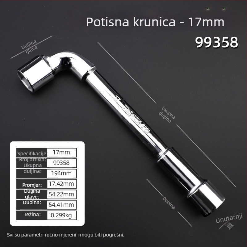 Soket ključ, L-oblik profila, 45# čelik, kromirani premaz, metrički standard, model 8-22