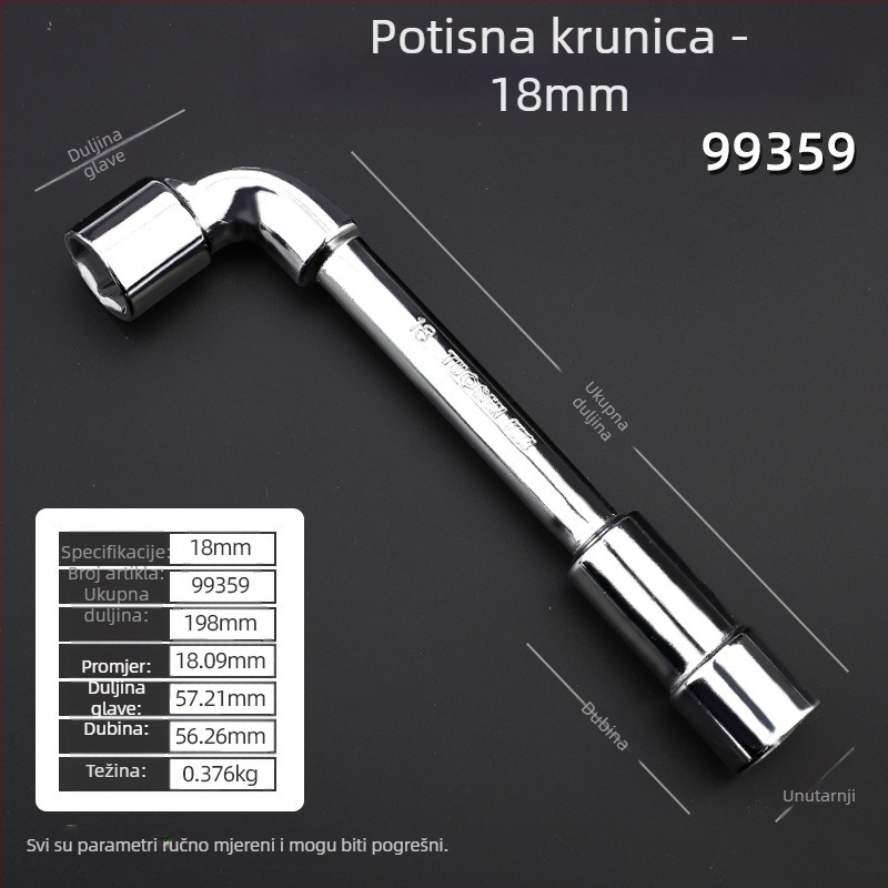 Soket ključ, L-oblik profila, 45# čelik, kromirani premaz, metrički standard, model 8-22