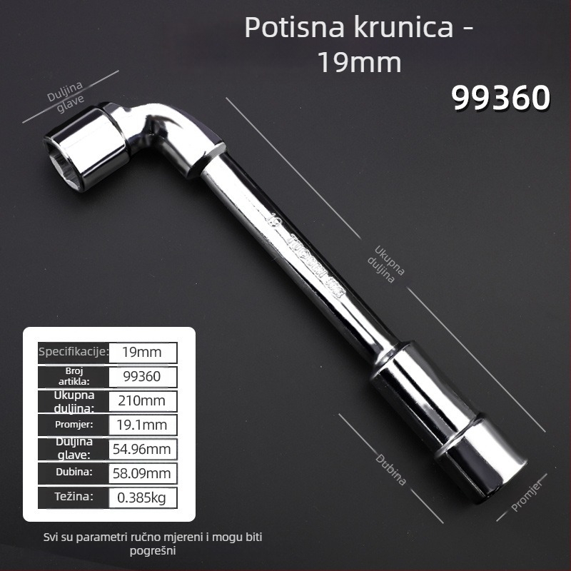 Soket ključ, L-oblik profila, 45# čelik, kromirani premaz, metrički standard, model 8-22
