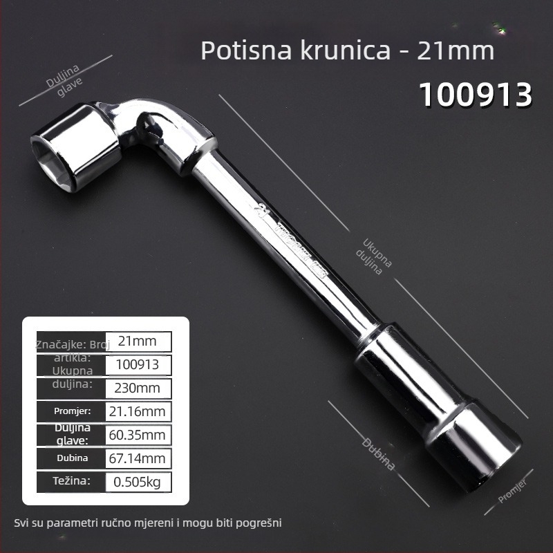 Soket ključ, L-oblik profila, 45# čelik, kromirani premaz, metrički standard, model 8-22