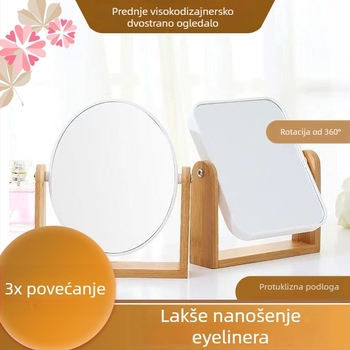 Stolno dvostrano ogledalo s 3x povećanjem, okvir od bambusa, prijenosni dizajn, prilagođeni logotip