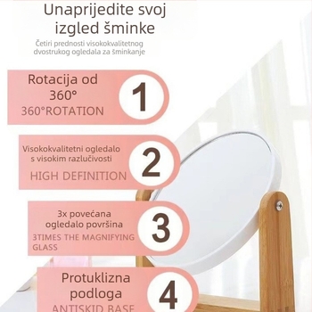 Stolno dvostrano ogledalo s 3x povećanjem, okvir od bambusa, prijenosni dizajn, prilagođeni logotip