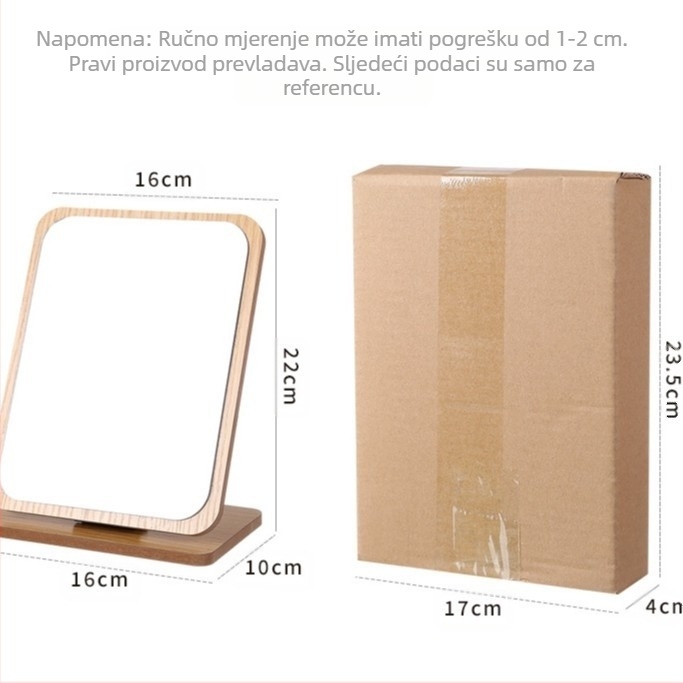 Stolno drveno rotirajuće ogledalo za šminkanje – drveni okvir, srebrno ogledalo, jednosmjerno, za stolnu upotrebu