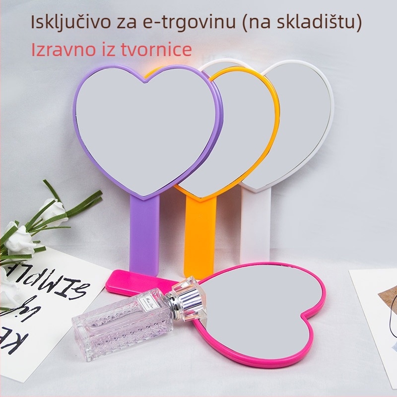 Šmink ogledalo s držalom u obliku srca, jednostrana, plastični okvir, aluminijsko ogledalo, otisak logotipa i prilagodba dostupni