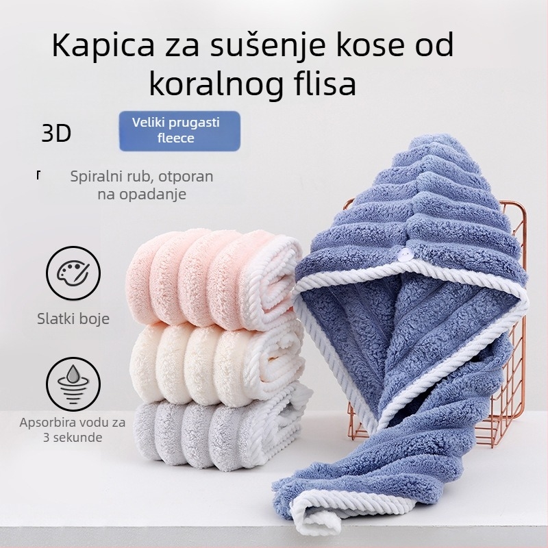 Corner Rabbit ženska kapa za kosu od koralnog pliša, debeli upijajući turbanski poklopac za sušenje kose, 21 niti, 80–99 g, šav