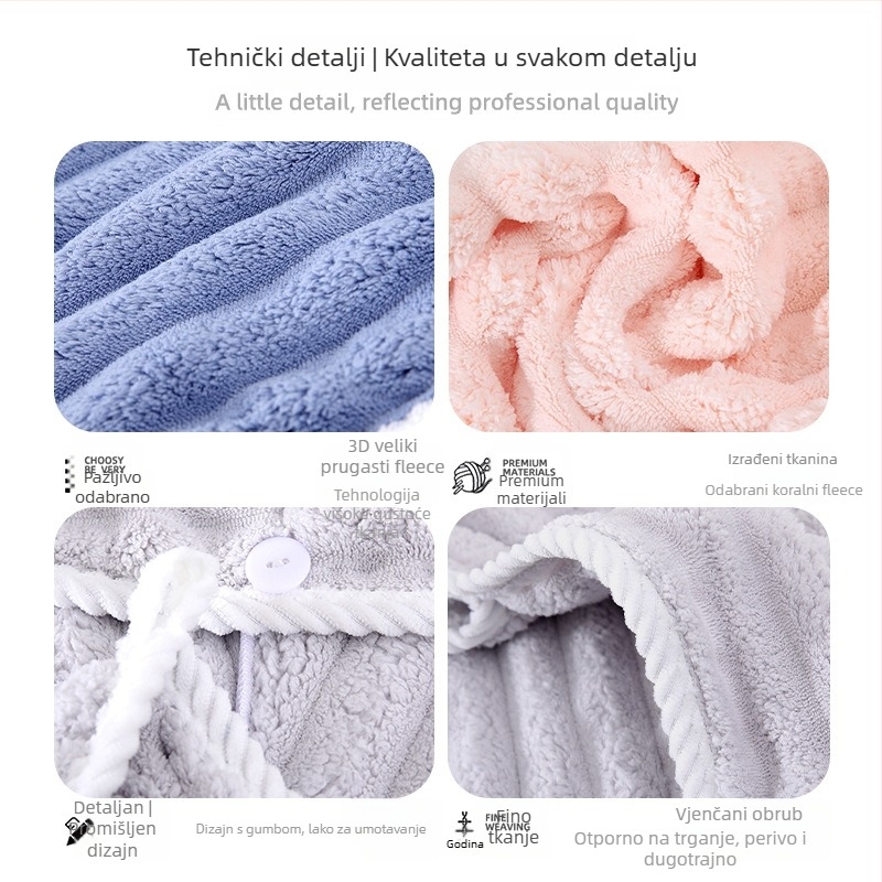 Corner Rabbit ženska kapa za kosu od koralnog pliša, debeli upijajući turbanski poklopac za sušenje kose, 21 niti, 80–99 g, šav