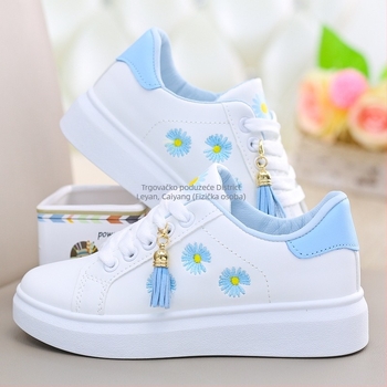 Ženske ravne cipele, okrugli vrh prsta, PU gornji dio, niska peta, gumeni potplat, vezanje