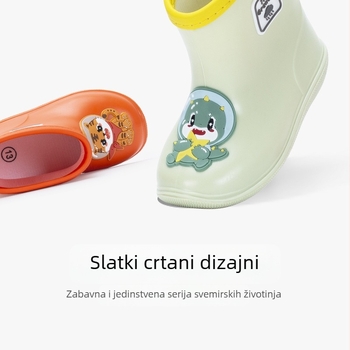 Dječje kišne čizme s karikaturalnim printom Dinosaurus i Tigar, gornji dio PVC-a, srednja visina, protuklizna potplata, pogodne za sve sezone
