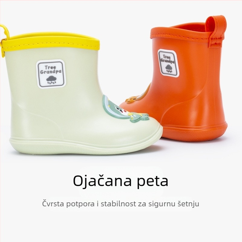 Dječje kišne čizme s karikaturalnim printom Dinosaurus i Tigar, gornji dio PVC-a, srednja visina, protuklizna potplata, pogodne za sve sezone