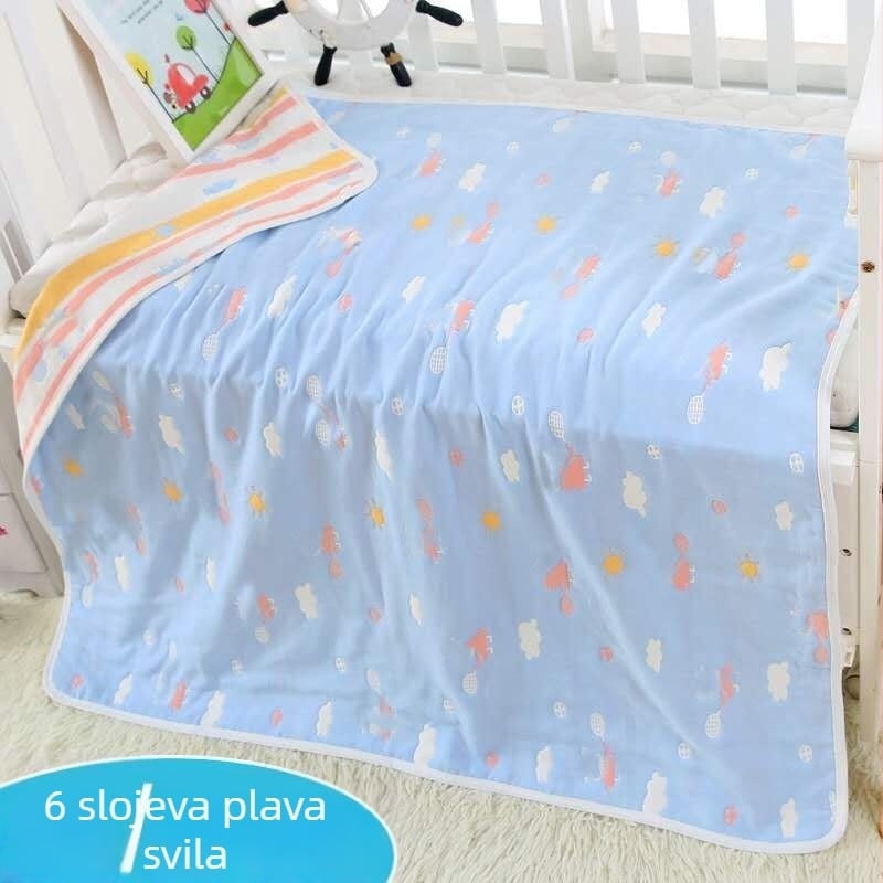 Dječji ručnik za kupanje od gaze, šest slojeva pamuk gaze, rub s prikazima životinja, Jacquard tkanina, 80–100 g